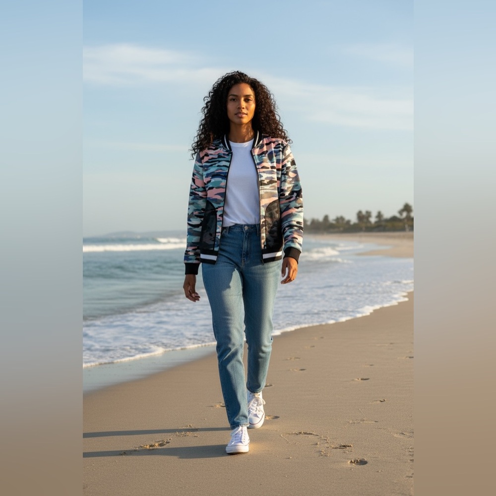 C&C California Multicolor Camouflage Bomber Jacket - Size Medium